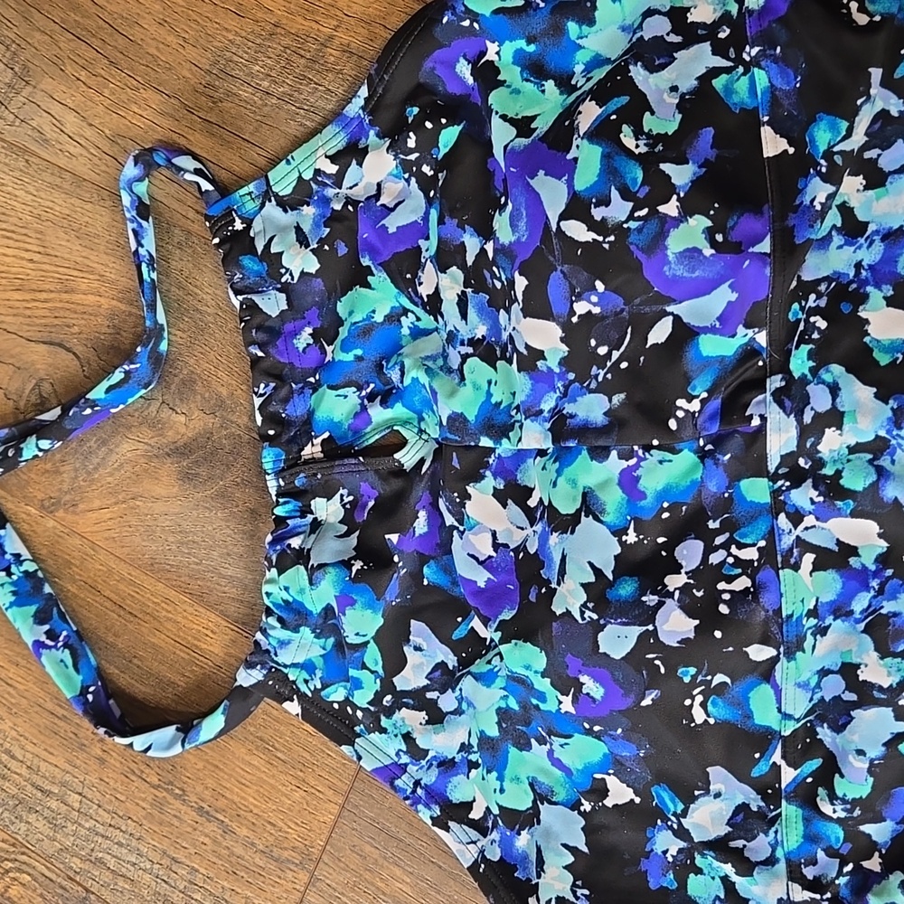 Speedo Womens One Piece Swimsuit - Blue and Black Floral - Picture 2 of 5